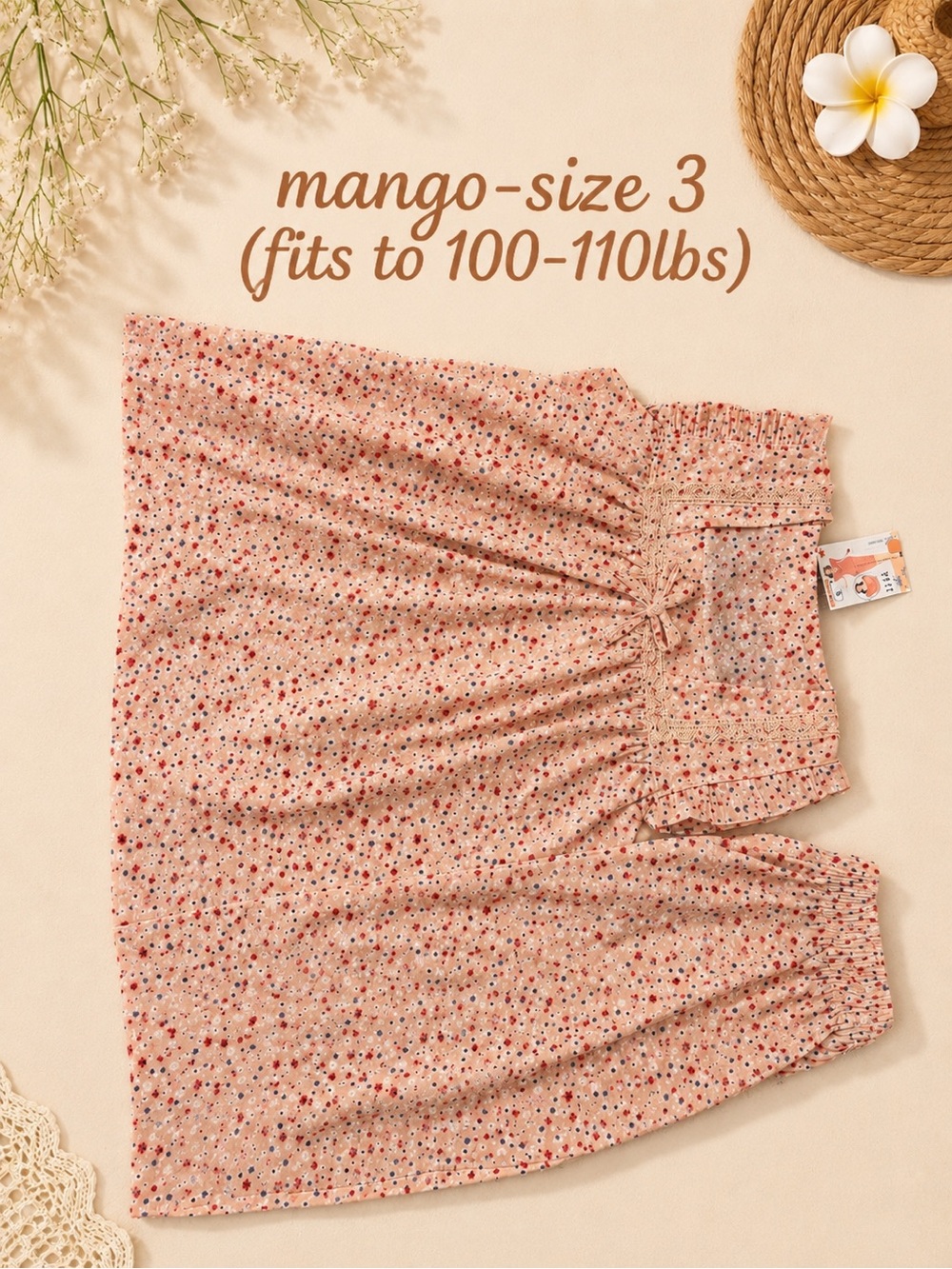 Women’s Mango Silk - Size 3 Pink Floral Pajama Set - Soft Sleep Shorts & Top
